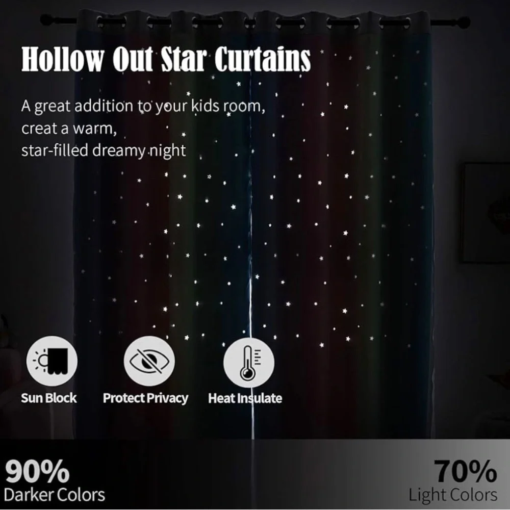 Rainbow Curtains With Colorful Star Cut-Out And Room Darkening